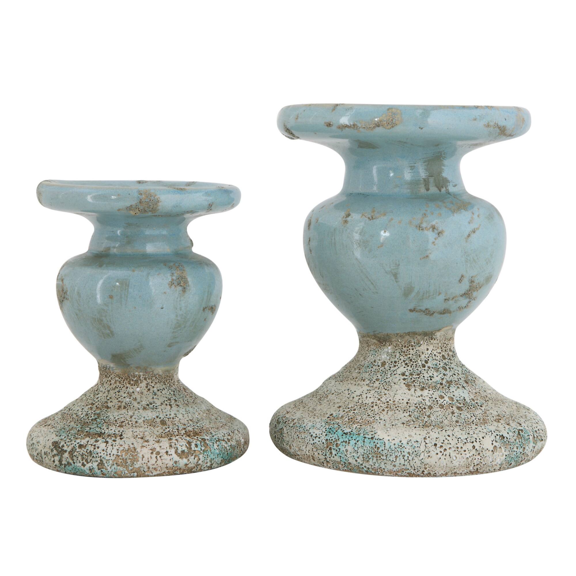 Hello Honey® 5" Distressed Blue Terracotta Pillar Candleholder